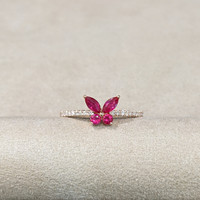 0.35 Ct. Ruby Ruby Multi Stone Ring, 14K Rose Gold Life Style
