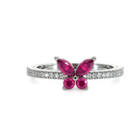0.12 Ct. Pinkish Red Ruby Multi Stone Ring, 14K White Gold Video