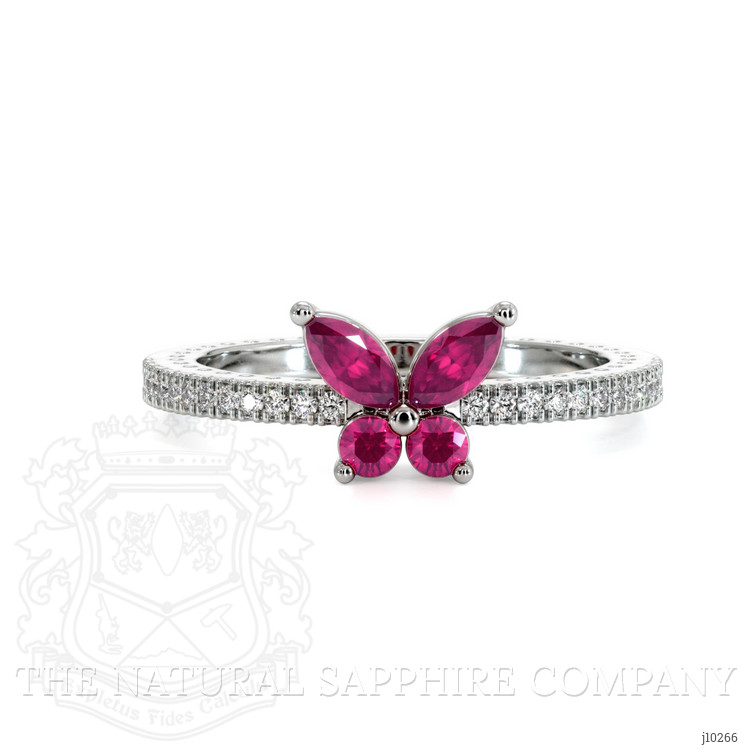 0.12 Ct. Pinkish Red Ruby Multi Stone Ring, 14K White Gold
