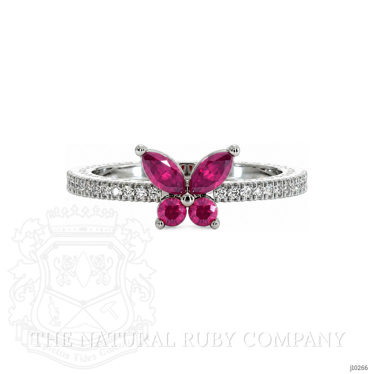 0.12 Ct. Pinkish Red Ruby Multi Stone Ring, 14K White Gold