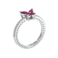 0.12 Ct. Pinkish Red Ruby Multi Stone Ring, 14K White Gold Image