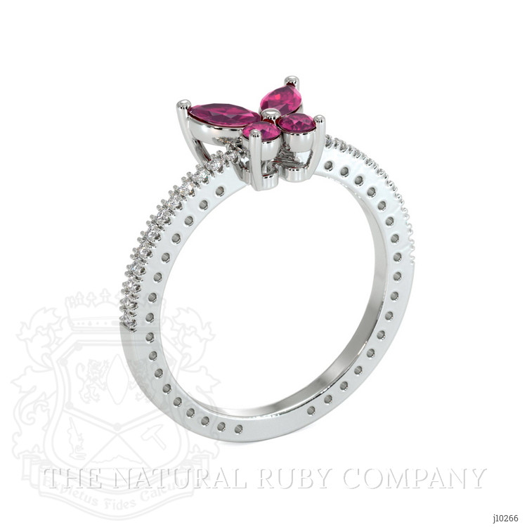 0.12 Ct. Pinkish Red Ruby Multi Stone Ring, 14K White Gold