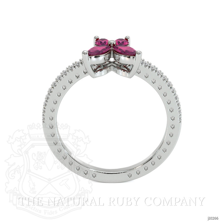 0.12 Ct. Pinkish Red Ruby Multi Stone Ring, 14K White Gold