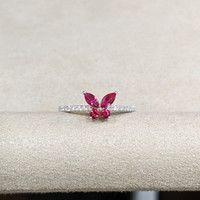 0.12 Ct. Ruby Ruby Multi Stone Ring, 14K White Gold Life Style