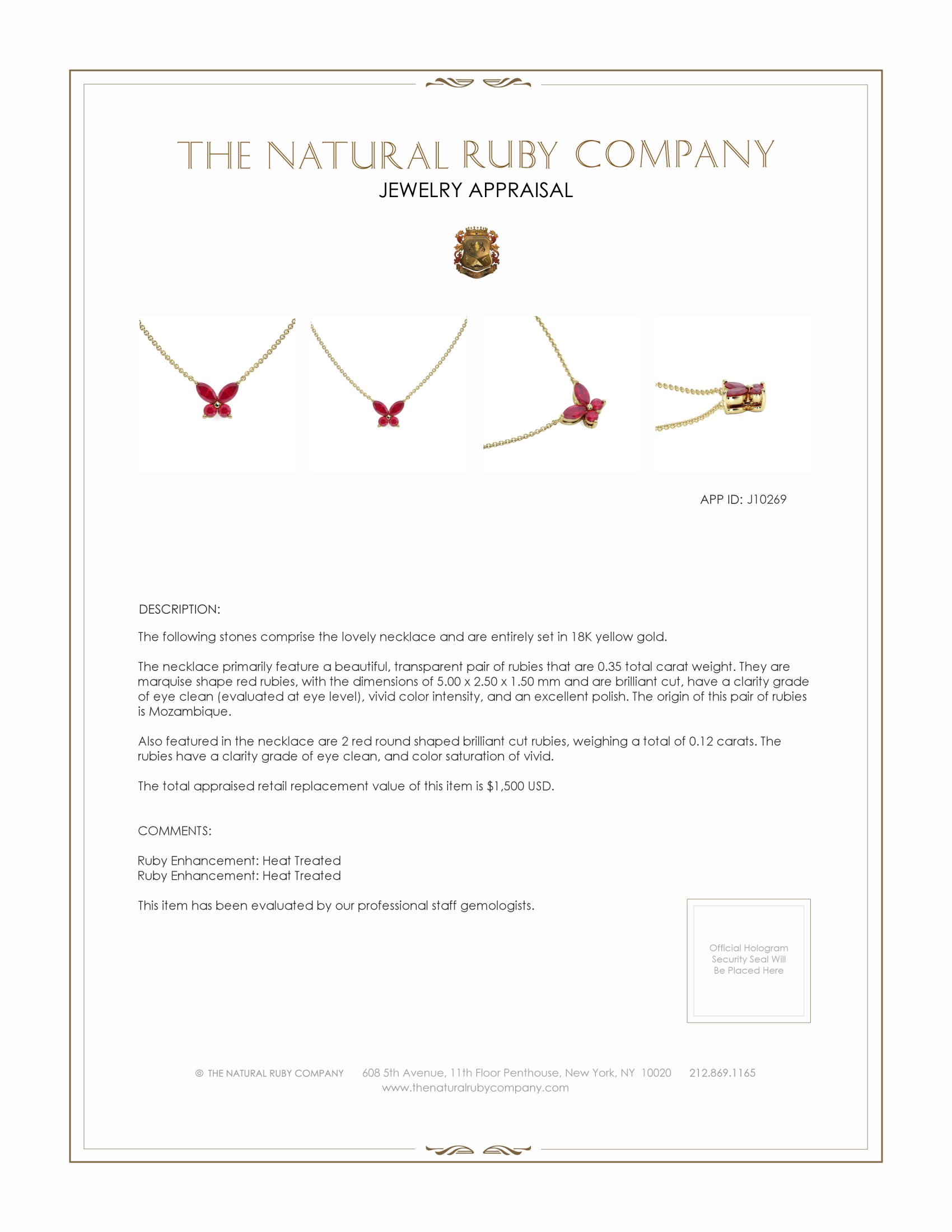 0.35 Ct. Ruby Ruby Multi Stone Necklace, 18K Yellow Gold