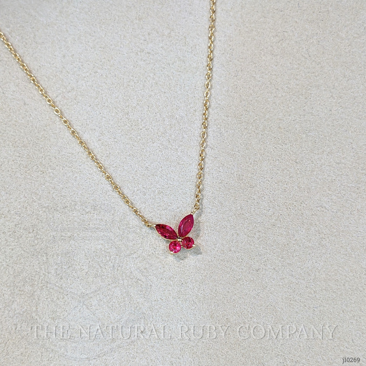 0.35 Ct. Ruby Ruby Multi Stone Necklace, 18K Yellow Gold