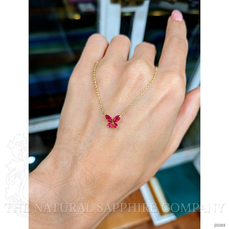 0.35 Ct. Ruby Ruby Multi Stone Necklace, 18K Yellow Gold