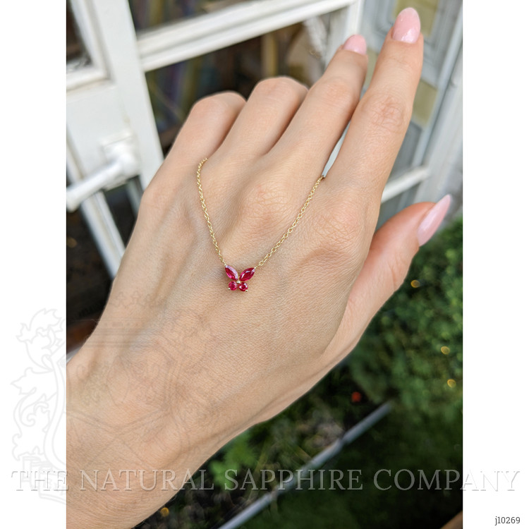 0.35 Ct. Ruby Ruby Multi Stone Necklace, 18K Yellow Gold