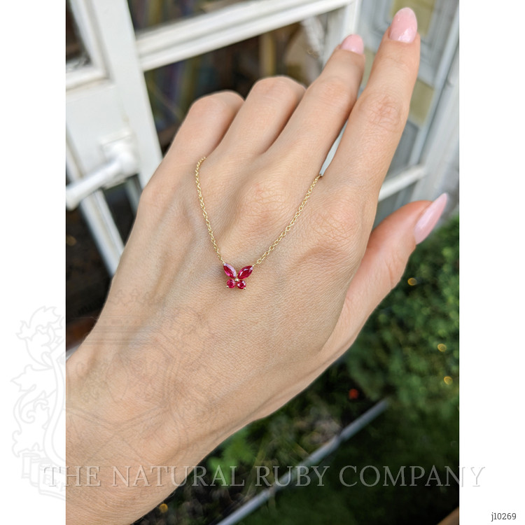 0.35 Ct. Ruby Ruby Multi Stone Necklace, 18K Yellow Gold