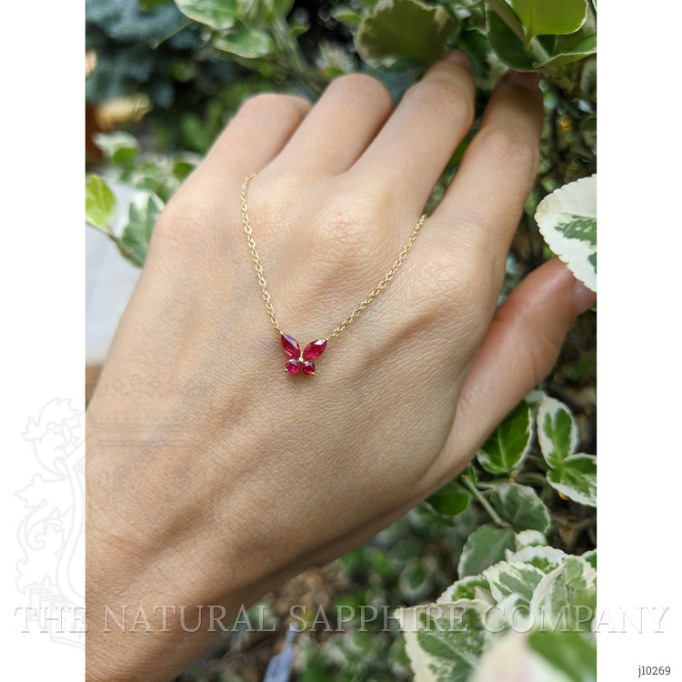 0.35 Ct. Ruby Ruby Multi Stone Necklace, 18K Yellow Gold