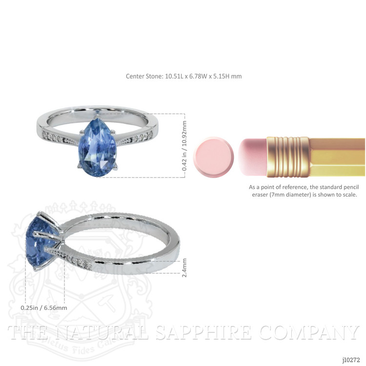 2.91 Ct. Blue Sapphire Antique Style Ring, 14K White Gold