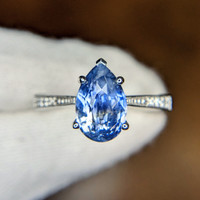 2.91 Ct. Blue Sapphire Antique Style Ring, 14K White Gold Life Style
