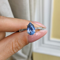 2.91 Ct. Blue Sapphire Antique Style Ring, 14K White Gold Life Style