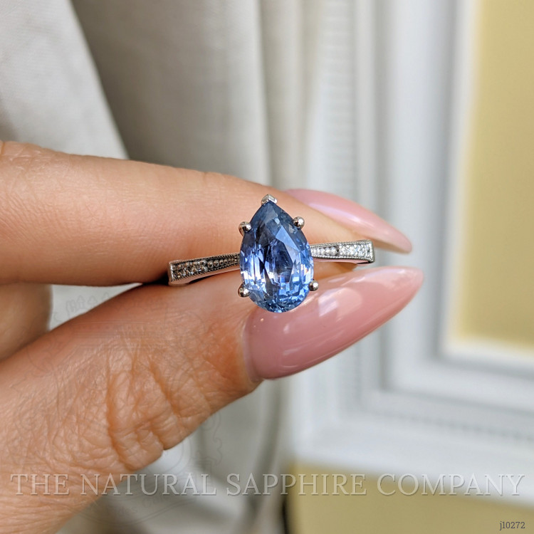 2.91 Ct. Blue Sapphire Antique Style Ring, 14K White Gold