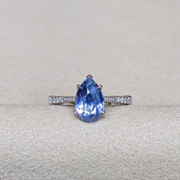 2.91 Ct. Blue Sapphire Antique Style Ring, 14K White Gold Life Style