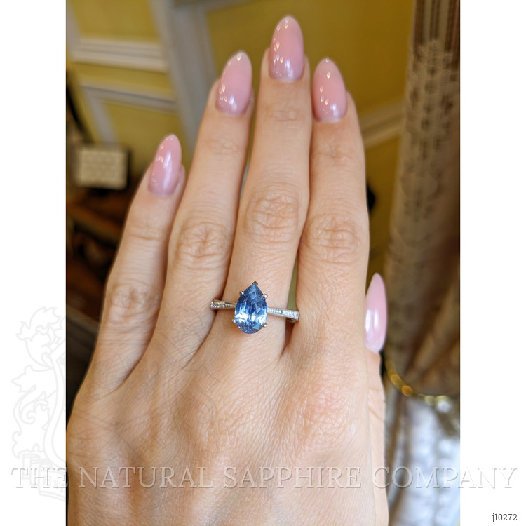 2.91 Ct. Blue Sapphire Antique Style Ring, 14K White Gold