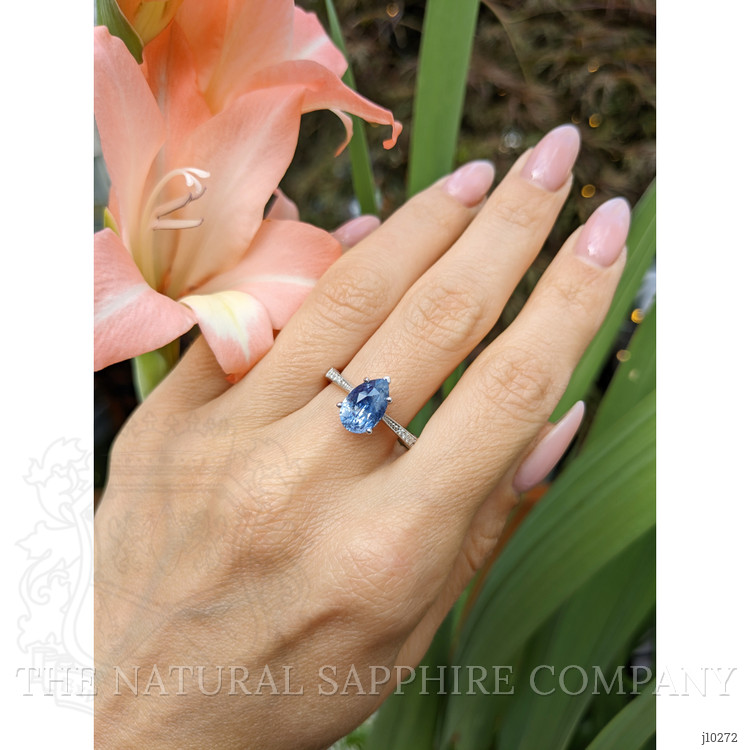 2.91 Ct. Blue Sapphire Antique Style Ring, 14K White Gold