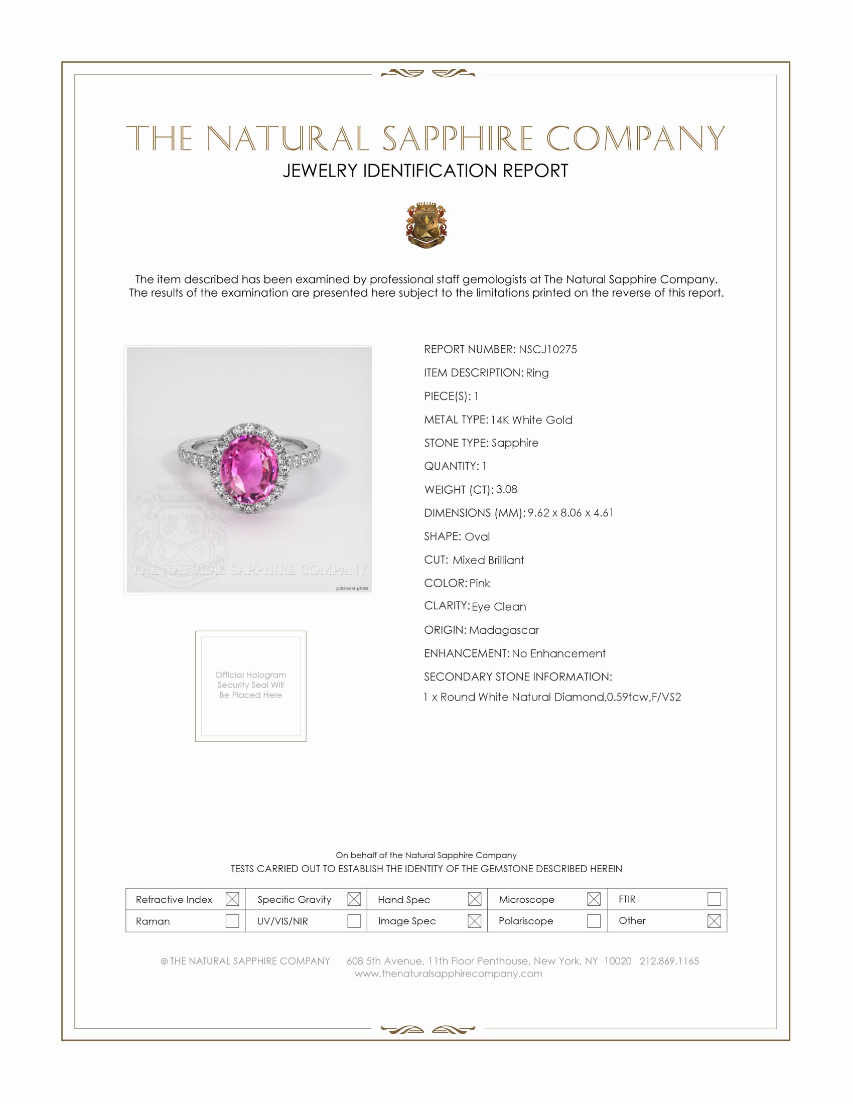 3.08 Ct. Pink Sapphire and Natural Diamond Pave Ring, 14K White Gold