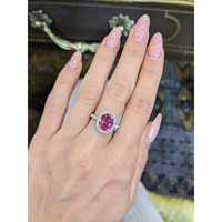 3.08 Ct. Pink Sapphire and Natural Diamond Pave Ring, 14K White Gold Life Style
