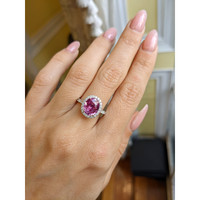 3.08 Ct. Pink Sapphire and Natural Diamond Pave Ring, 14K White Gold Life Style