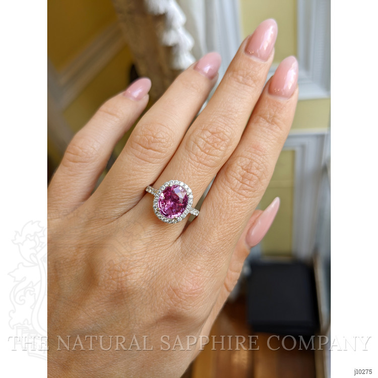 3.08 Ct. Pink Sapphire and Natural Diamond Pave Ring, 14K White Gold