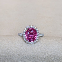 3.08 Ct. Pink Sapphire and Natural Diamond Pave Ring, 14K White Gold Life Style