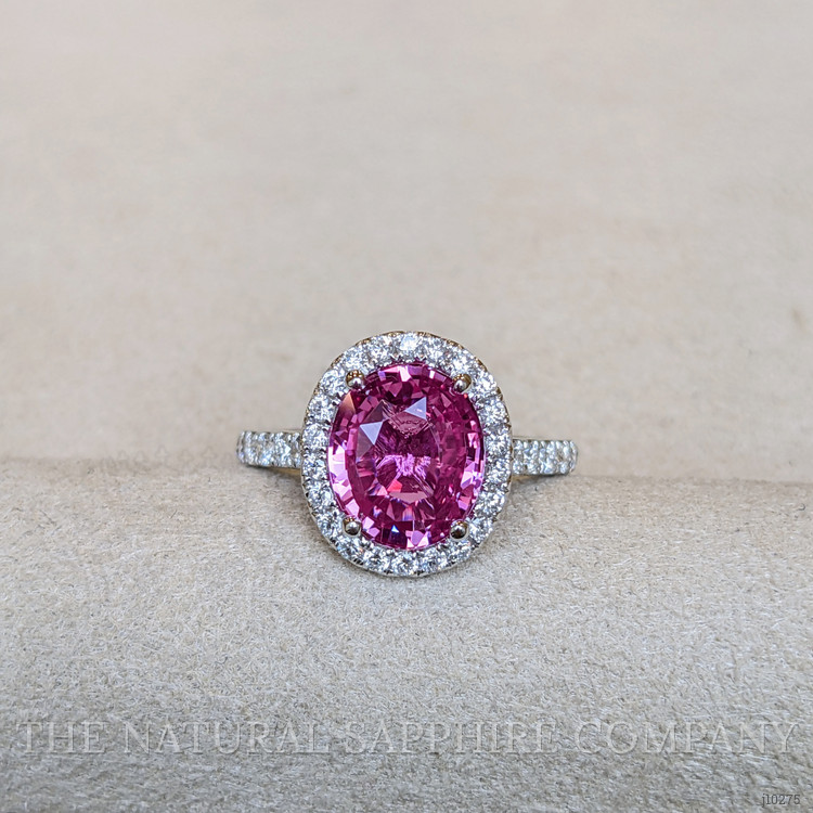 3.08 Ct. Pink Sapphire and Natural Diamond Pave Ring, 14K White Gold