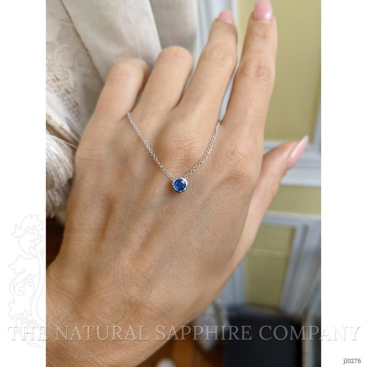 0.31 Ct. Blue Sapphire Bezel Necklace, 18K White Gold