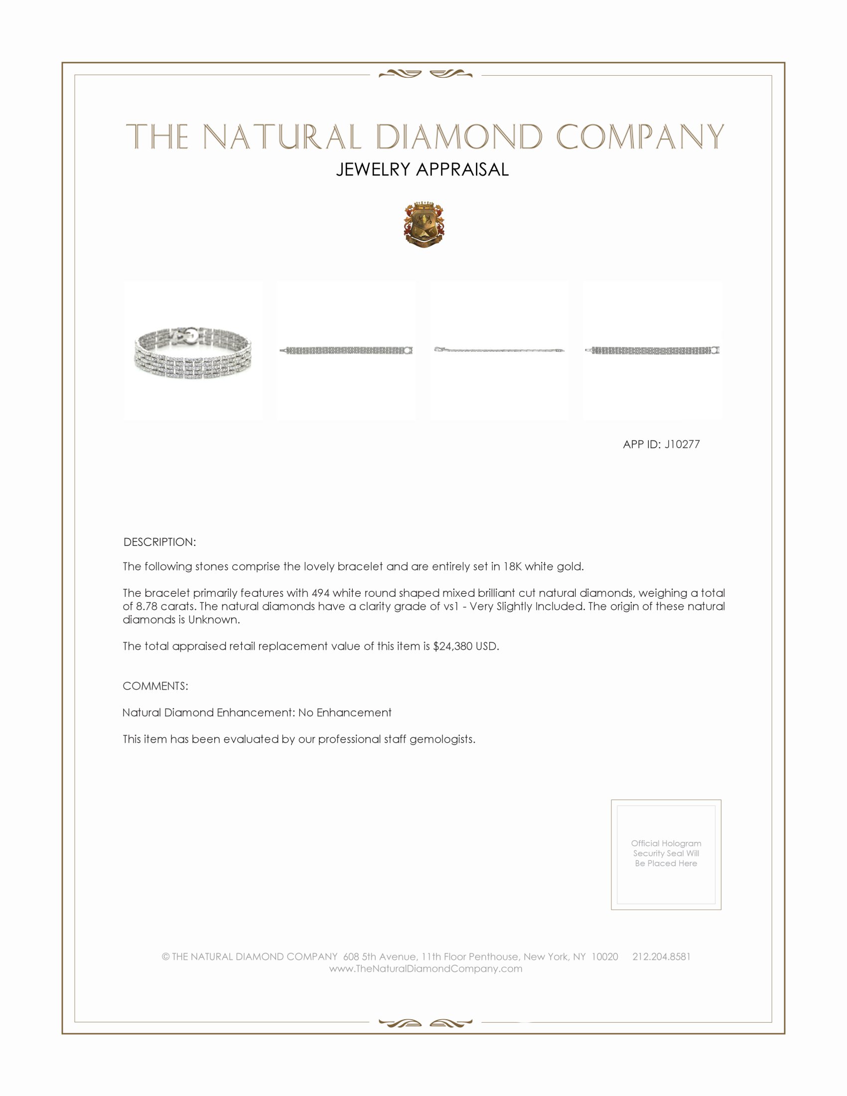 8.78 Ct.Tw. Natural Diamond Pave Bracelet, 18K White Gold