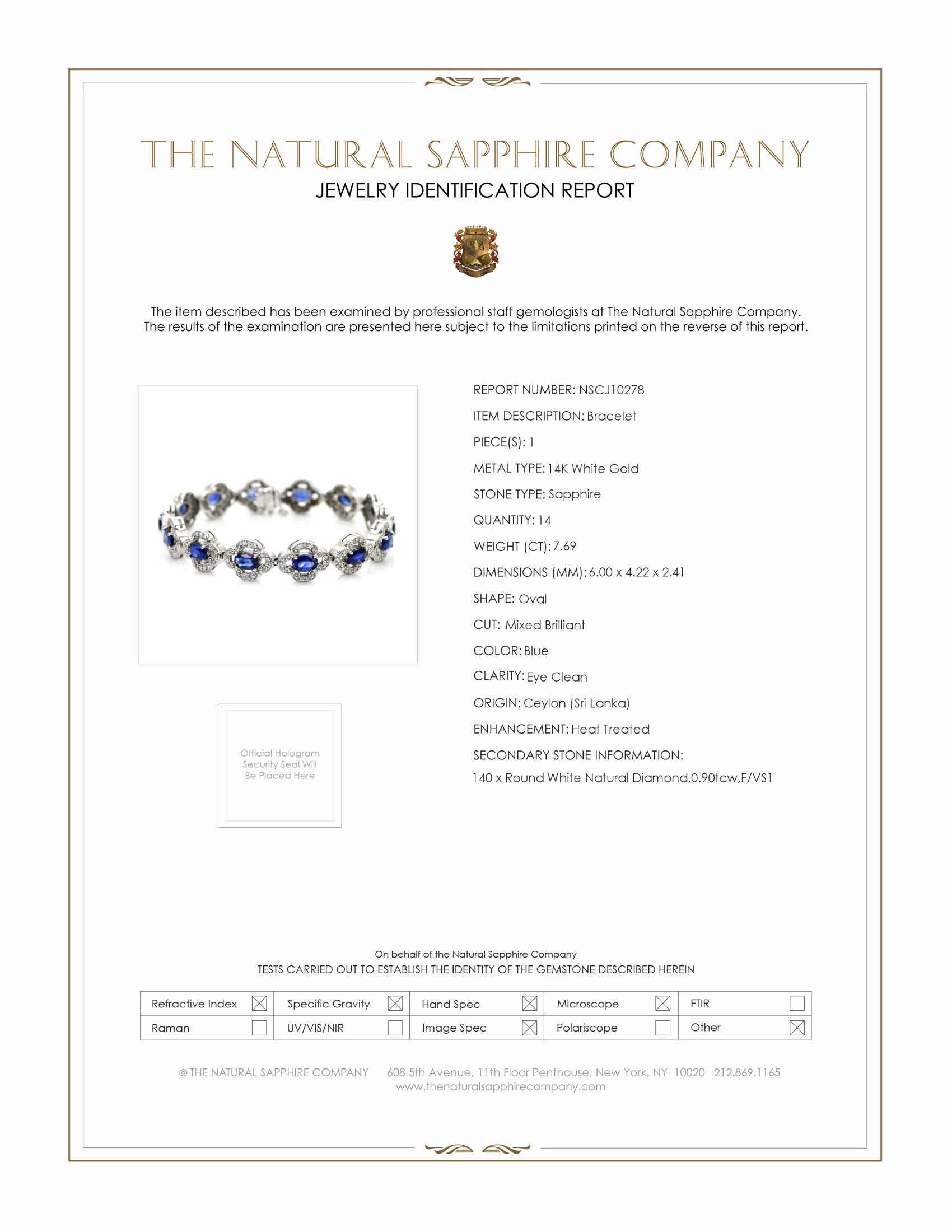 7.69 Ct.Tw. Blue Sapphire and Natural Diamond Pave Bracelet, 14K White Gold