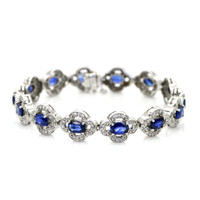 7.69 Ct.Tw. Blue Sapphire and Natural Diamond Pave Bracelet, 14K White Gold Video