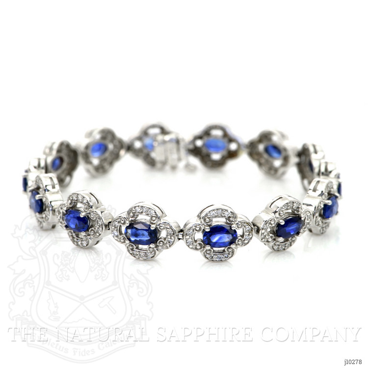 7.69 Ct.Tw. Blue Sapphire and Natural Diamond Pave Bracelet, 14K White Gold