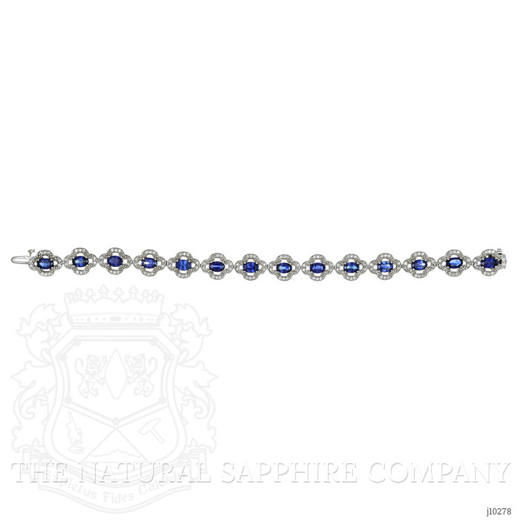 7.69 Ct.Tw. Blue Sapphire and Natural Diamond Pave Bracelet, 14K White Gold