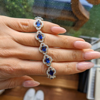 7.69 Ct.Tw. Blue Sapphire and Natural Diamond Pave Bracelet, 14K White Gold Life Style