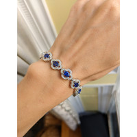 7.69 Ct.Tw. Blue Sapphire and Natural Diamond Pave Bracelet, 14K White Gold Life Style