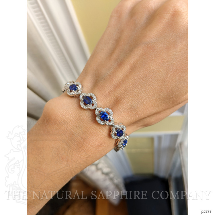 7.69 Ct.Tw. Blue Sapphire and Natural Diamond Pave Bracelet, 14K White Gold