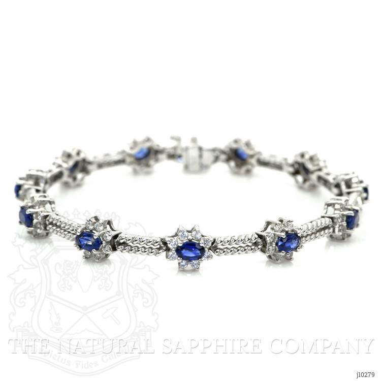 3.41 Ct.Tw. Blue Sapphire and Natural Diamond Pave Bracelet, 14K White Gold