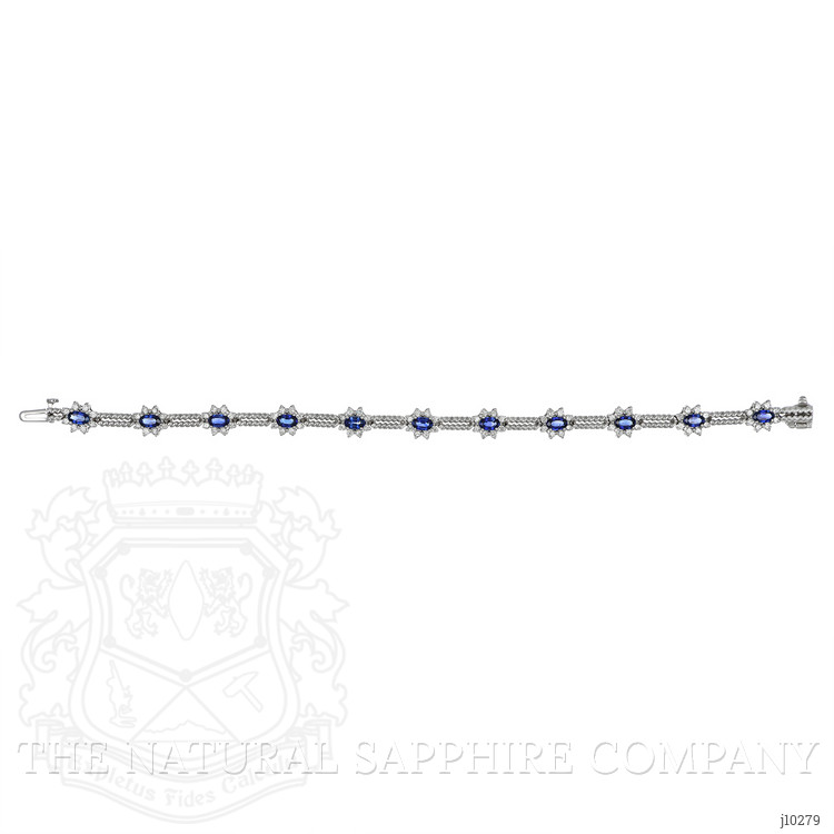 3.41 Ct.Tw. Blue Sapphire and Natural Diamond Pave Bracelet, 14K White Gold