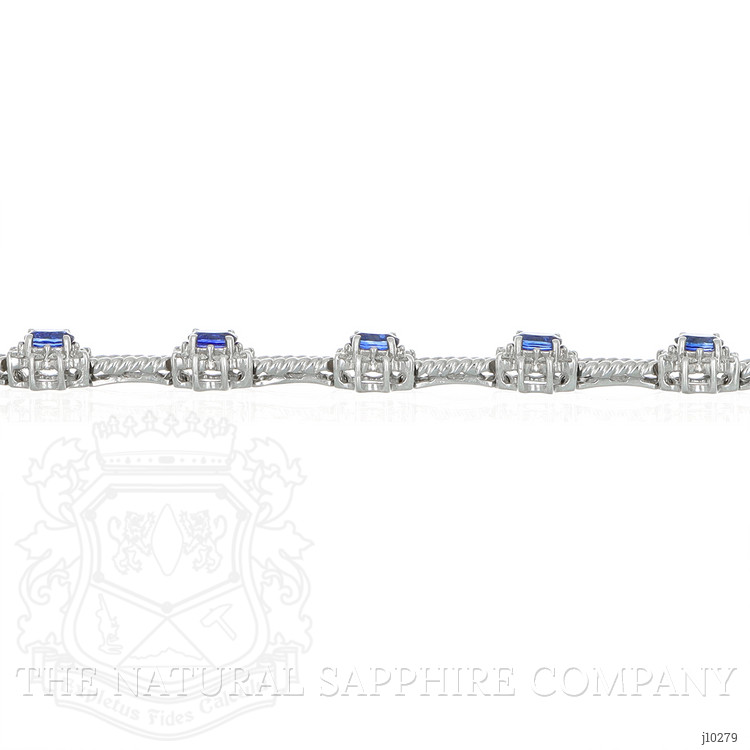 3.41 Ct.Tw. Blue Sapphire and Natural Diamond Pave Bracelet, 14K White Gold