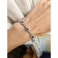 3.41 Ct.Tw. Blue Sapphire and Natural Diamond Pave Bracelet, 14K White Gold Life Style