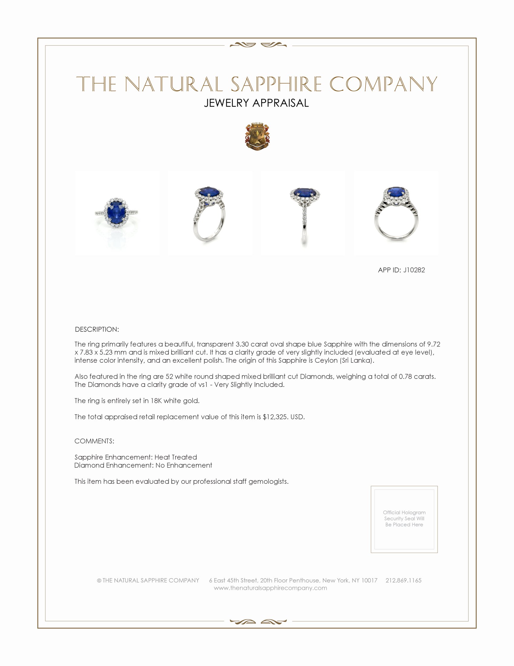 3.30 Ct. Blue Sapphire and Natural Diamond Pave Ring, 18K White Gold