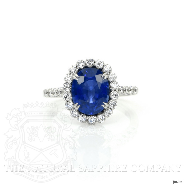 3.30 Ct. Blue Sapphire and Natural Diamond Pave Ring, 18K White Gold