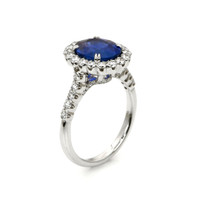 3.30 Ct. Blue Sapphire and Natural Diamond Pave Ring, 18K White Gold Image