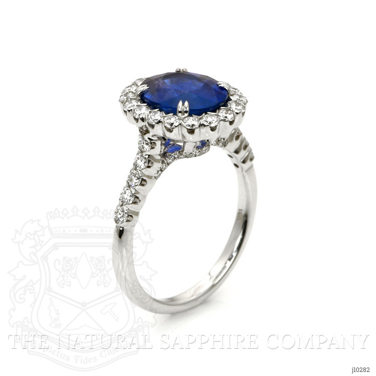 3.30 Ct. Blue Sapphire and Natural Diamond Pave Ring, 18K White Gold