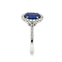3.30 Ct. Blue Sapphire and Natural Diamond Pave Ring, 18K White Gold Image