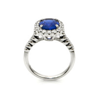 3.30 Ct. Blue Sapphire and Natural Diamond Pave Ring, 18K White Gold Image