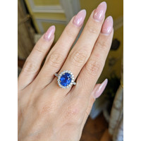 3.30 Ct. Blue Sapphire and Natural Diamond Pave Ring, 18K White Gold Life Style