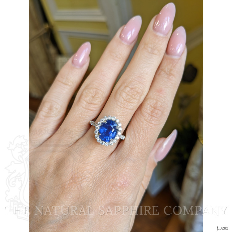 3.30 Ct. Blue Sapphire and Natural Diamond Pave Ring, 18K White Gold