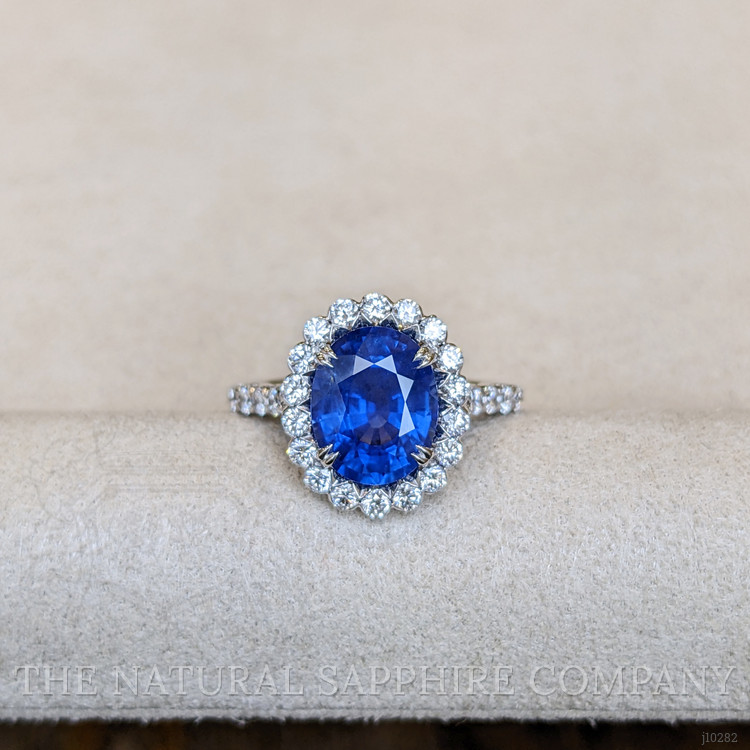 3.30 Ct. Blue Sapphire and Natural Diamond Pave Ring, 18K White Gold