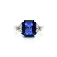 6.10 Ct. Blue Sapphire and Natural Diamond Three Stone Ring, 18K White Gold Video